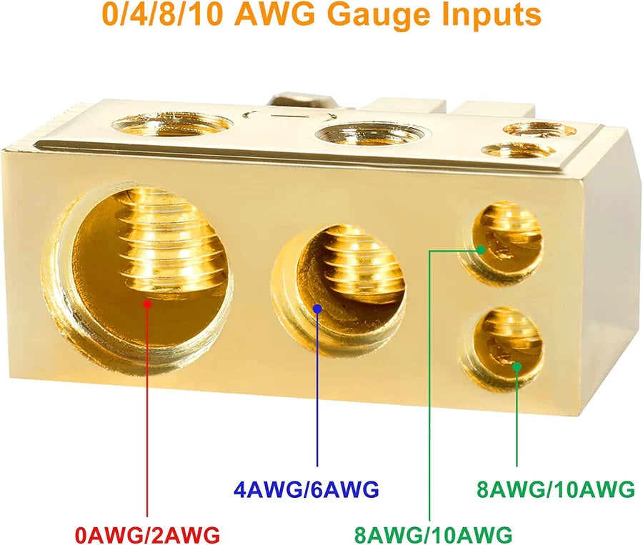 American Terminal ABTG300P 0/2/4/6/8 AWG Gold Single Positive Power Battery Terminal Connectors