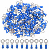 100 pieces of blue ring terminals, insulated electrical crimp connectors for 14-16 gauge wiring.