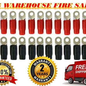 0 gauge ring terminal connectors in red and black, suitable for 1/0 AWG wire crimping, 20 pack.