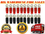 0 gauge ring terminal connectors in red and black, suitable for 1/0 AWG wire crimping, 20 pack.