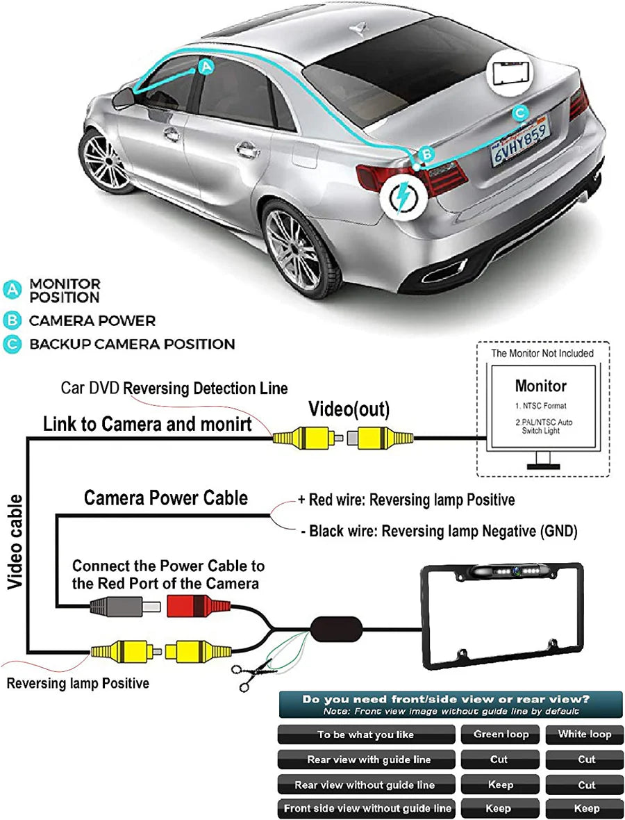 Absolute CAM2100B Black License Plate Backup Camera Front Rear View Reverse Camera with 8 LED Night Vision 170 Degree Viewing Angle Waterproof Backup Camera for Cars