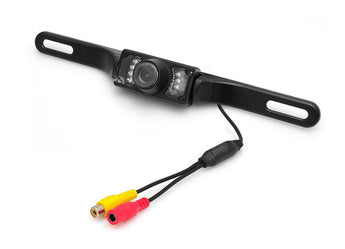 Night vision backup camera for vehicles, featuring a sleek design with LED lights for improved visibility.