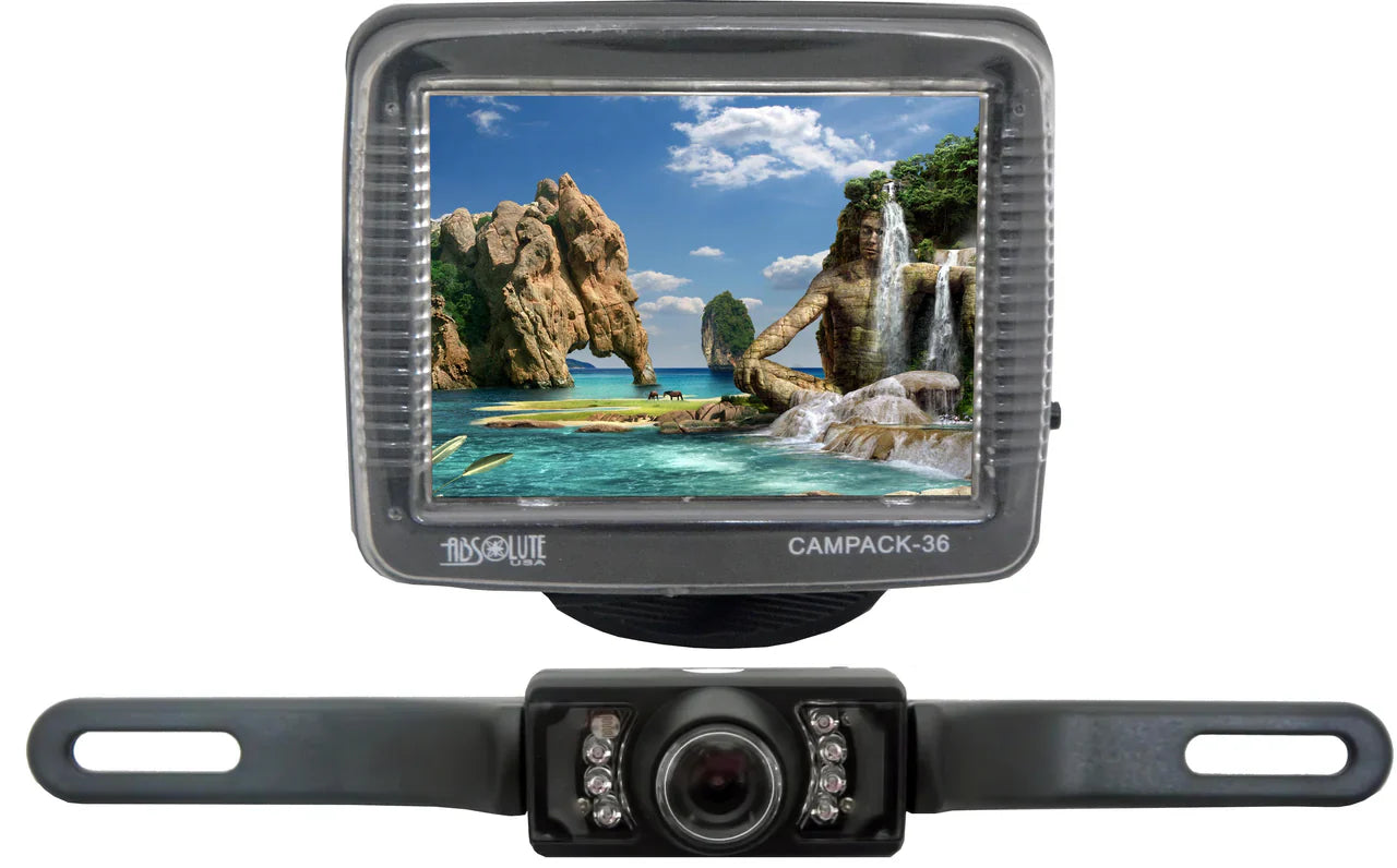 Absolute CAMPACK36 3.5 Inches Slim TFT LCD Universal Mount Monitor with License Plate Mount Rearview Night Vision Backup Camera