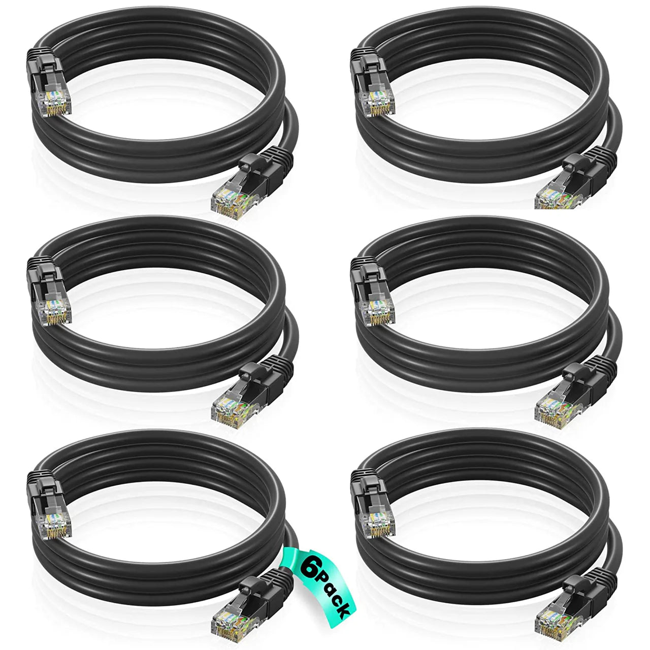 6 Patron Cat6a Ethernet Network Patch Cable RJ45 23AWG 600M Solid Copper Wire 3' Black
