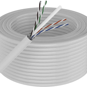 AT Cat6 Ethernet Cable 23AWG 600Mhz UL Bare Solid Copper Wire UTP 1000' White