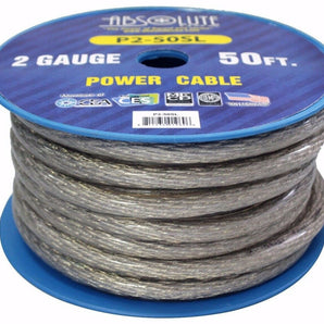 Absolute 2 Gauge 50' Primery Marine Car Audio Battery Power Cable Silver