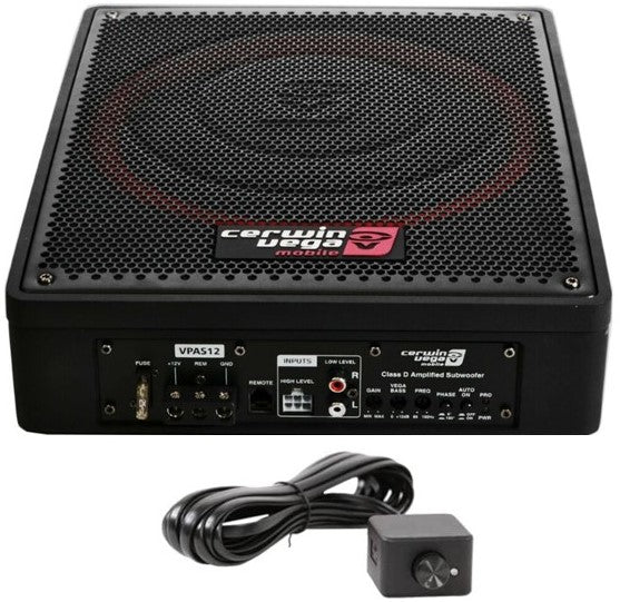 Cerwin Vega VPAS12-12 Shallow Mount Sealed Powered 600W Subwoofer Enclosure Bundle