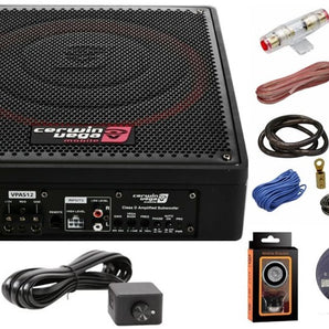 Cerwin Vega VPAS12-12 Shallow Mount Sealed Powered 600W Subwoofer Enclosure + 4 Gauge Amp Kit Bundle