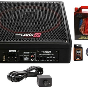 Cerwin Vega VPAS12-12 Shallow Mount Sealed Powered 600W Subwoofer Enclosure + 8 Gauge Amp Kit Bundle
