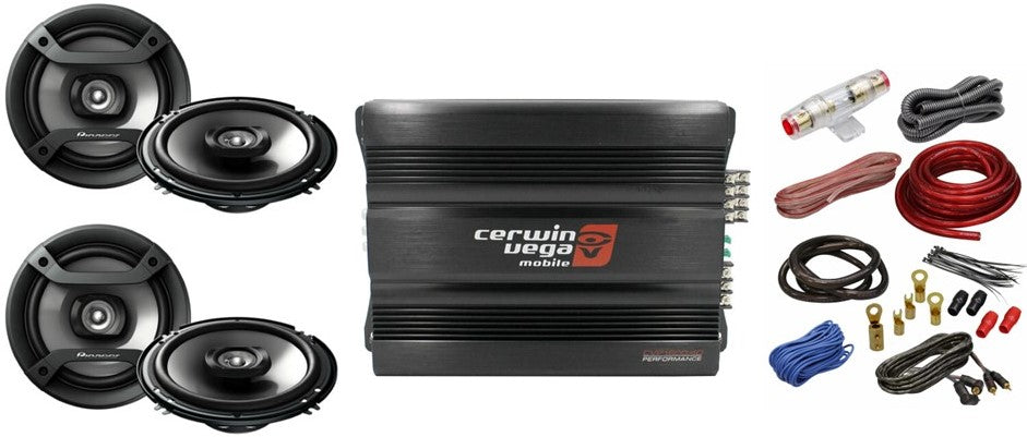 Cerwin Vega CVP1600.4D 1600W 4-Ch + 2 Pioneer TS-F1634 6.5" Speaker + 4G AMP Kit