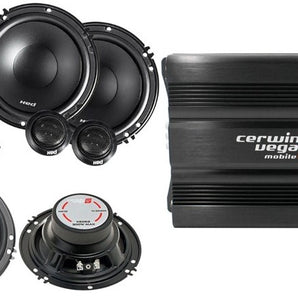 Cerwin Vega CVP1600.4D 1600W Amp + XED650C Component + XED-62 6.5" Speakers + AMP Kit