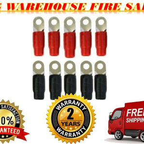  10 Pack 1/0 Gauge AWG Red/Black Ring Terminal Wire Crimp Cable with 5/16 Boots