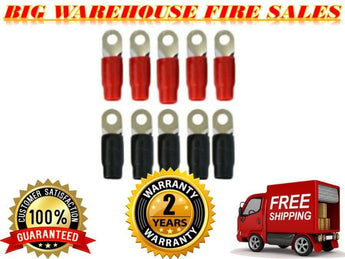  10 Pack 1/0 Gauge AWG Red/Black Ring Terminal Wire Crimp Cable with 5/16 Boots