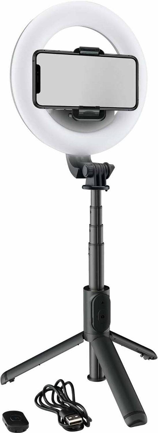 Mackie mRING-6, 6" Battery-Powered Ring Light with Convertible Selfie Stick/Stand and Remote