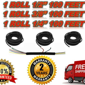 MR DJ 3 Rolls 100ft ea Split Cable Wire Loom Tubing 1/4" 3/8" 1/2" Conduit