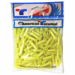 Pack of American Terminal yellow insulated Nylon butt connectors for 12-10 gauge wiring.