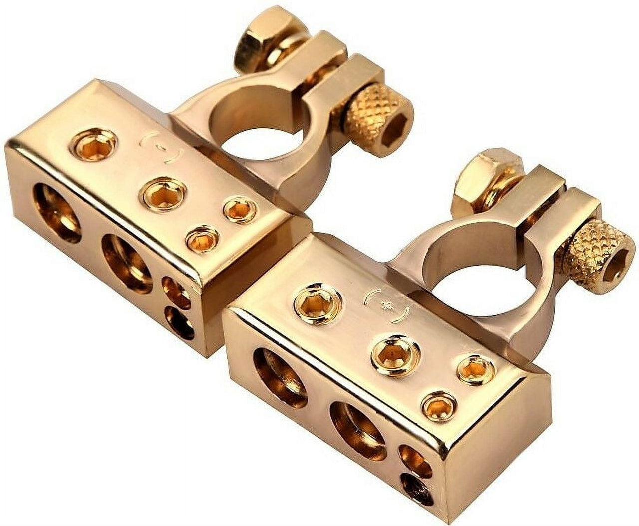 2x Car Battery Terminal Positive & Negative Gold 4/8 Awg Gauge Plated Clamps
