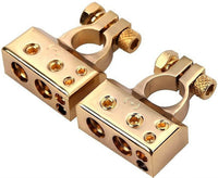 Thumbnail for 2x Car Battery Terminal Positive & Negative Gold 4/8 Awg Gauge Plated Clamps