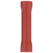 Install Bay RVBC8 red vinyl butt connector for 8 gauge wire, ideal for secure electrical connections.