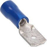 Install Bay BVMD250 blue vinyl male quick disconnect 16-14 gauge .250 terminal for electrical connections
