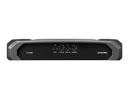 Alpine R-A75M mono amplifier with sleek black design and control knobs, ideal for car audio systems.