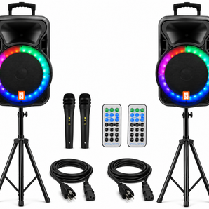 2 Pack MR DJ DSP4500PKG 15" Active DSP PA DJ Karaoke Speaker