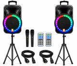Dual 15-Inch Active PA Speaker Package with Stands