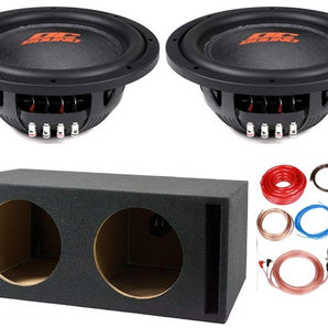 2 DC Sound DSW2500 12" Shallow-Mount Subwoofer 2500W + Ported Box + 0G Amp Kit