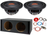 2 DC Sound DSW2500 12" Shallow-Mount Subwoofer 2500W + Ported Box + 0G Amp Kit