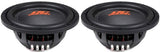 2 DC Sound DSW2000 10" shallow-mount subwoofers with dual voice coils for powerful bass performance.
