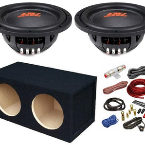 2 DC Sound DSW2000 10" Shallow-Mount Subwoofers with enclosure box and amplifier kit