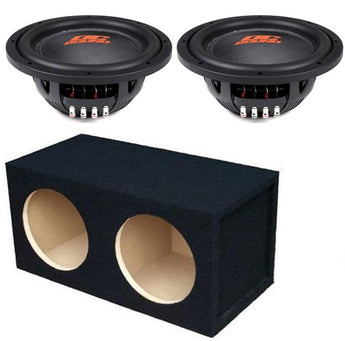 2 DC Sound DSW2000 10" Shallow-Mount Subwoofer with enclosure box for powerful bass performance.