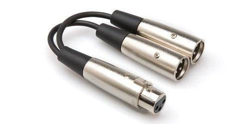 Hosa YXM-121 Y Cable, XLR3F to Dual XLR3M, 6 in