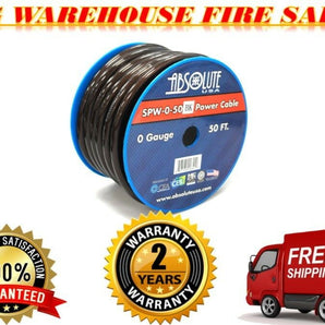 Absolute 1/0 Gauge 50 FT PRO Xtreme Twisted Power / Ground Battery Wire Cables Black