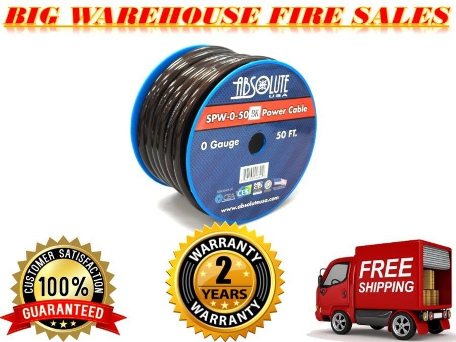 1/0 Gauge 50 FT PRO Xtreme Twisted Power / Ground Battery Wire Cables Black