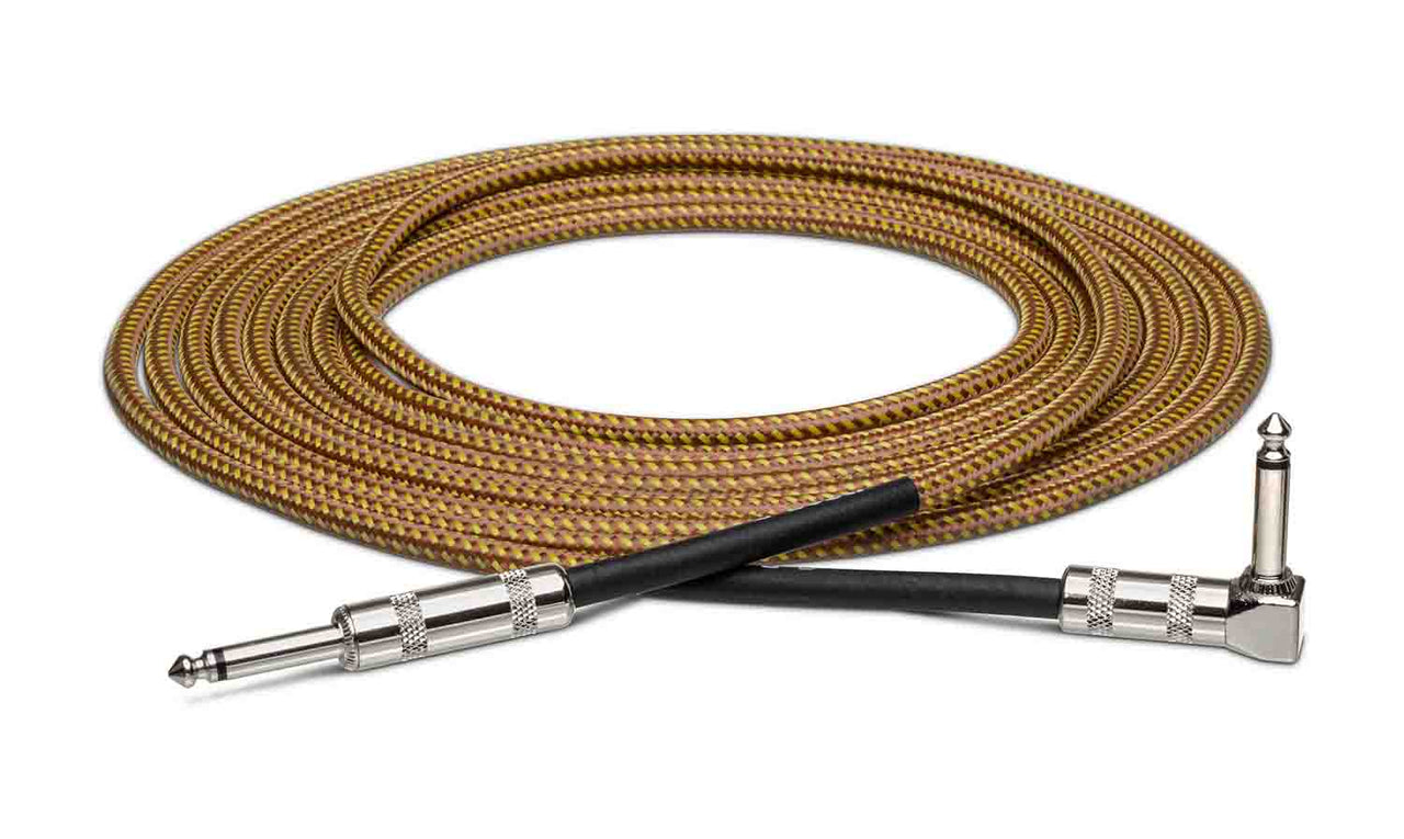 Hosa GTR-518R, Straight to Right Angle Tweed Guitar Cable - 18 Feet