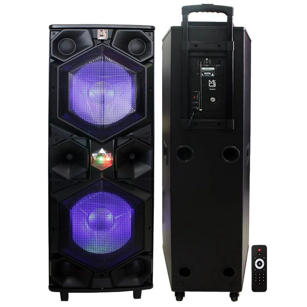 MR DJ VEGAS Double 15" Bluetooth Speaker Professional Dual 15” 3-Way Full-Range Powered/Active DJ PA Multipurpose Live Sound Bluetooth Loudspeaker