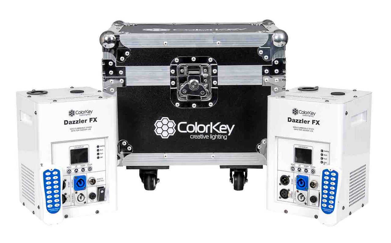 Colorkey CKU-7703-KIT Cold Spark Machine Bundle 2 Dazzlers with Road Case - White