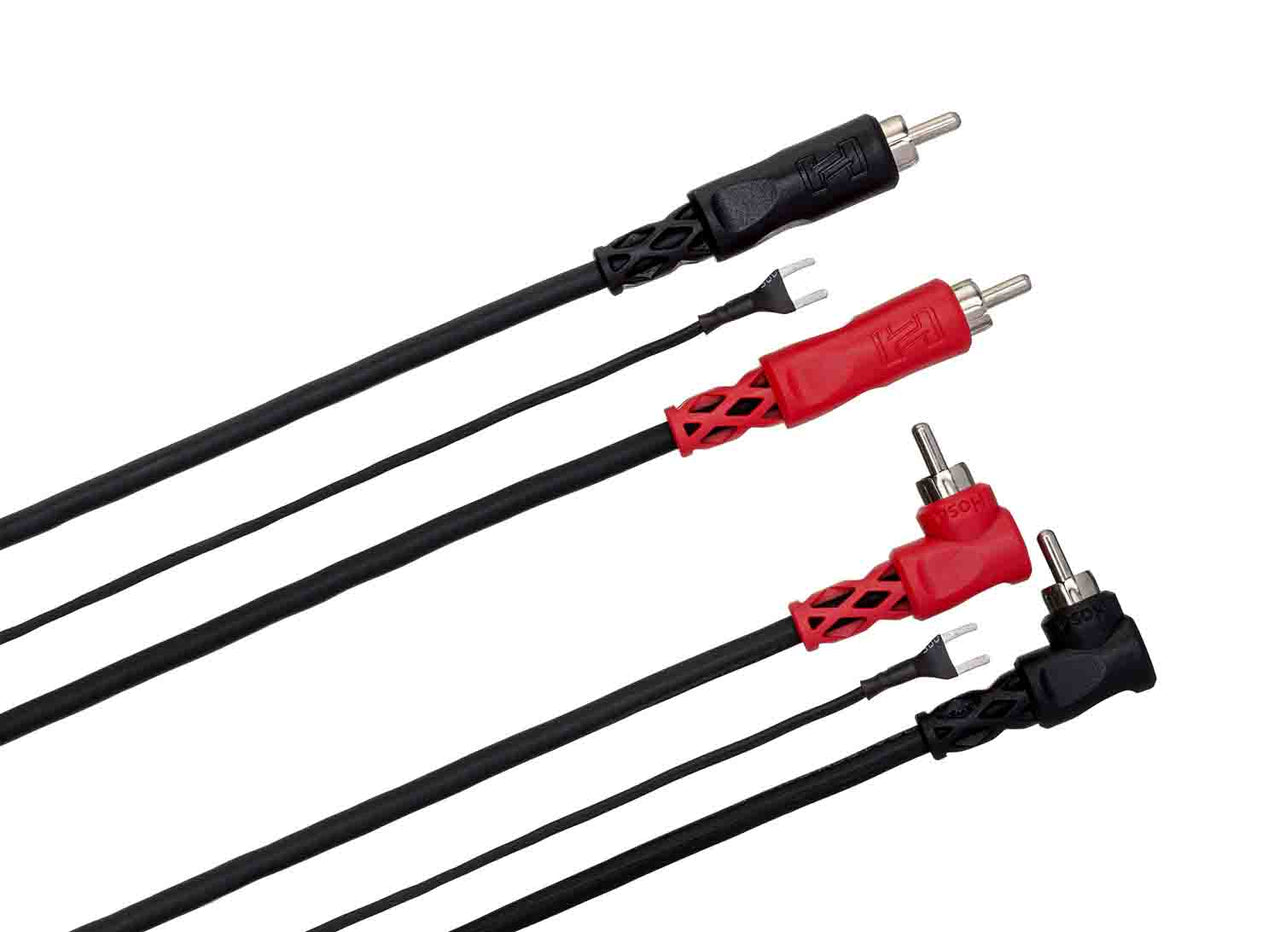 Hosa CRA-201DJ, Dual RCA to Dual Right Angle RCA with Ground Wire Stereo Interconnect Cable - 1 Meter