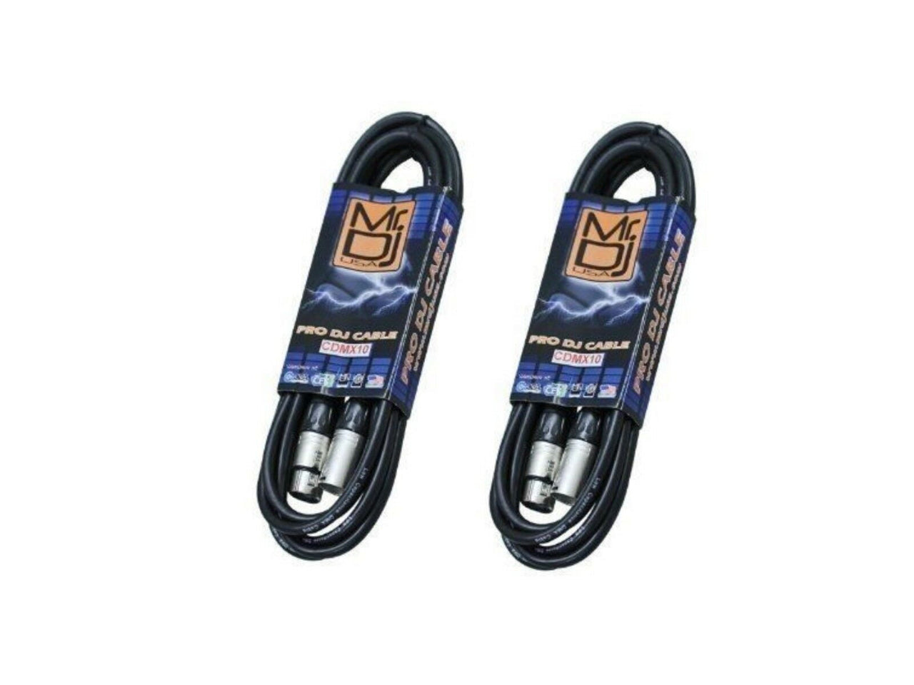 2 MR DJ 5 Pin DMX Shielded Lighting Cable 10' ft - Stage DJ XLR Data Light Cable