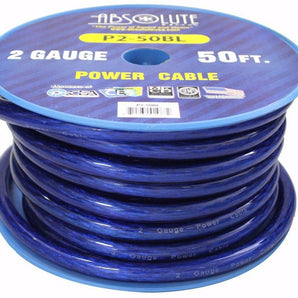 Absolute Premium 2 Gauge 50' Primary Marin Car Audio Battery Power Cable Blue