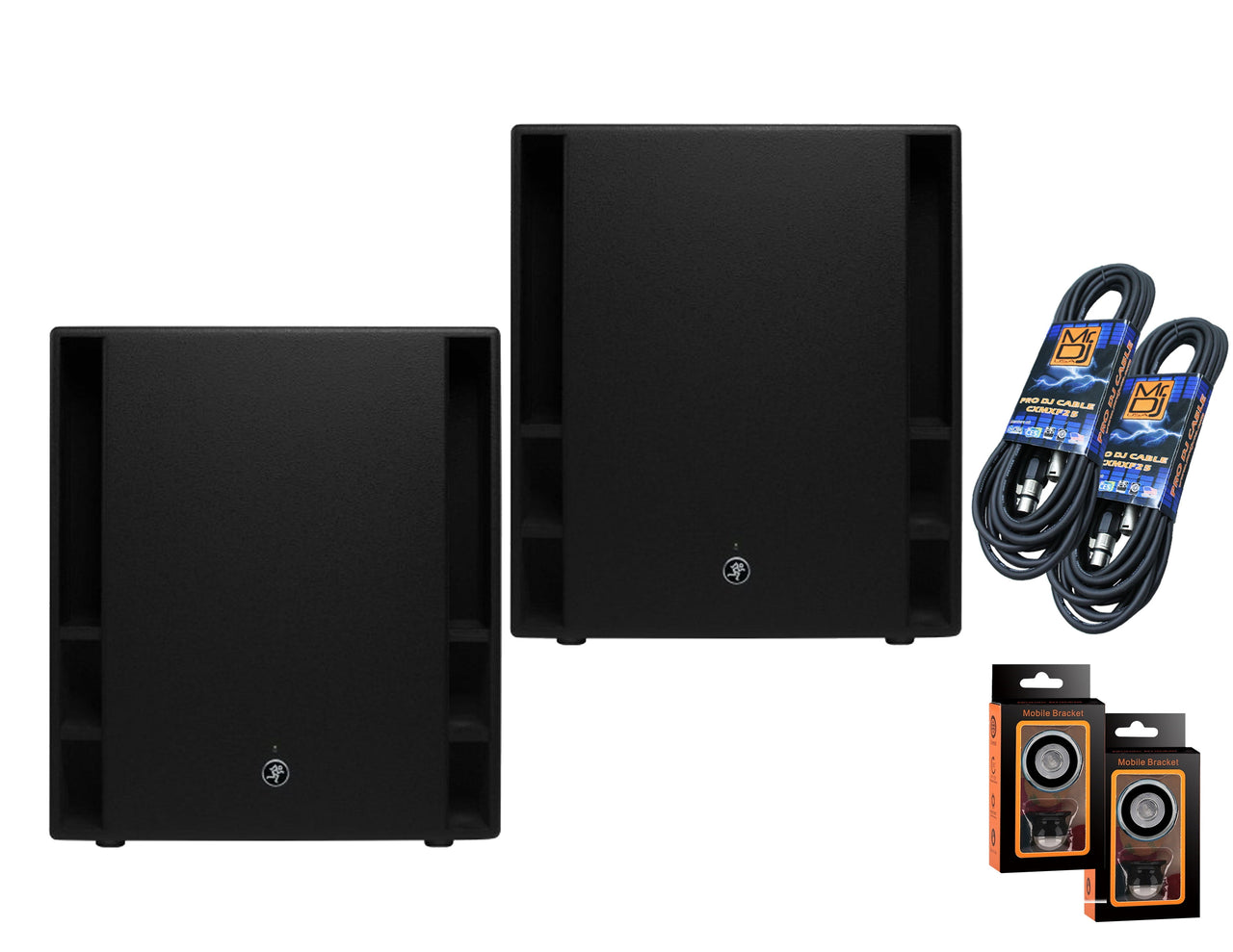 (2) Mackie Thump 18S 600W 18" Powered PA Subwoofer+ Free (2) Mr. Dj Cables and Absolute Mobile Phone Holder