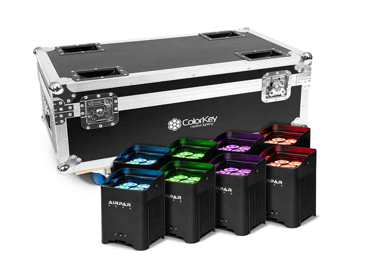 Colorkey CKU-7078-KIT AirPar HEX 4, 8-Pack Uplight Bundle with Charging Road Case