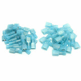 1000pcs nylon spade crimp connectors in blue, fully insulated male and female wire terminals for electrical use.