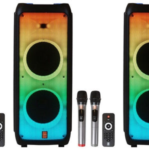 2 MR DJ FLAME5500LED+ 5500W Dual 12” Bluetooth Rechargeable Party Speaker Flame LED Lights 2 Wireless Mic TWS Portable DJ PA System