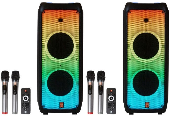 2 MR DJ FLAME5500LED+ 5500W Dual 12” Bluetooth Rechargeable Party Speaker Flame LED Lights 2 Wireless Mic TWS Portable DJ PA System