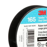 3M 165 Temflex vinyl black electrical tape roll, 3/4 inches wide, 60 feet long, designed for general electrical use.