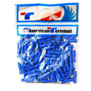 American Terminal E-BVLFBV100 14/16 Gauge Female Vinyl Solderless Crimp Bullet Plug Connectors, Blue