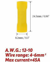 yellow insulated terminals with A.W.G. 12-10, wire range 4-6mm², max current 45A specifications