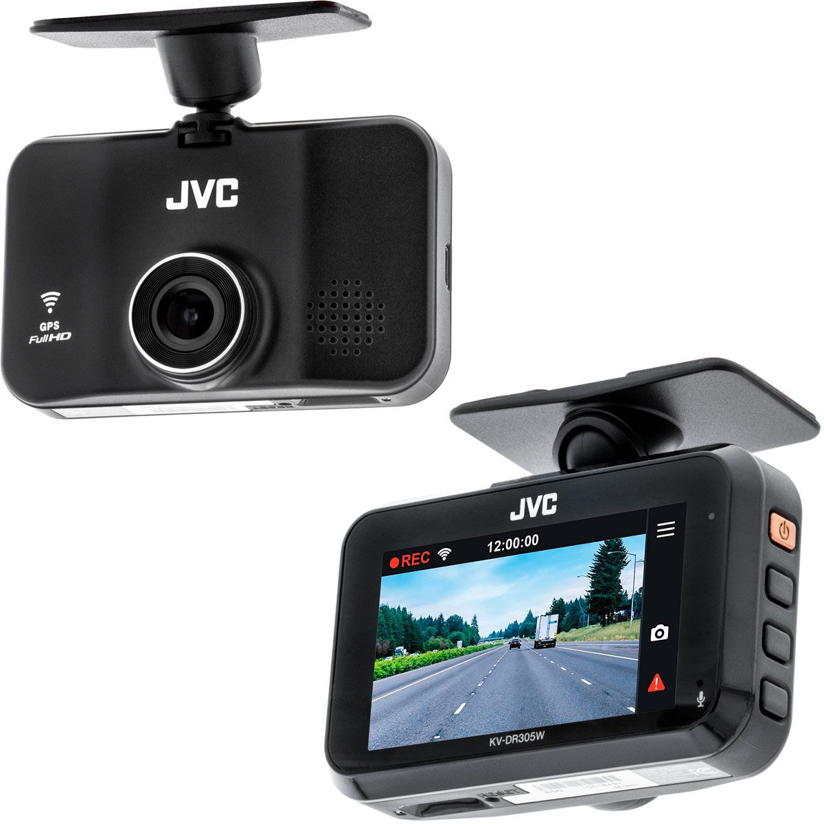 JVC KV-DR305W 1920x1080p Full HD Recorder GPS Dash Cam for Car, 2.7" LCD Screen Dashboard Camera, Built-in Wi-Fi, 3-Axis G-Force Sensor, Night Enhancement WDR, Includes 16GB Class 10 microSD Card
